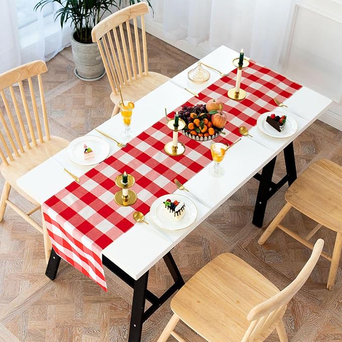 ShinyBeauty 6pcs Red & White Checked Table Runners 72 inches Long Classic - Image 5