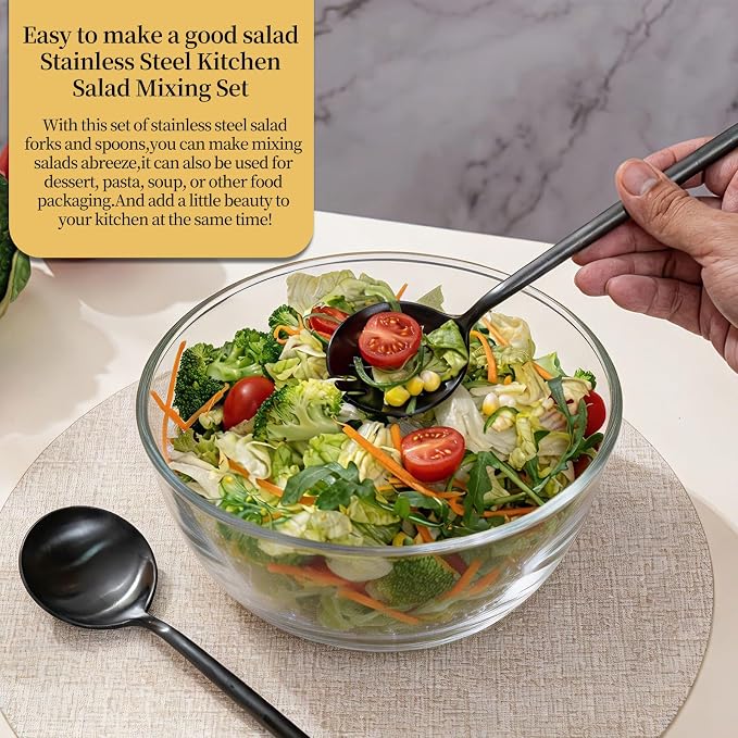 O.C.E. Salad Servers, Stainless Steel Spoon and Fork Sets, Salad Utensils - Image 7
