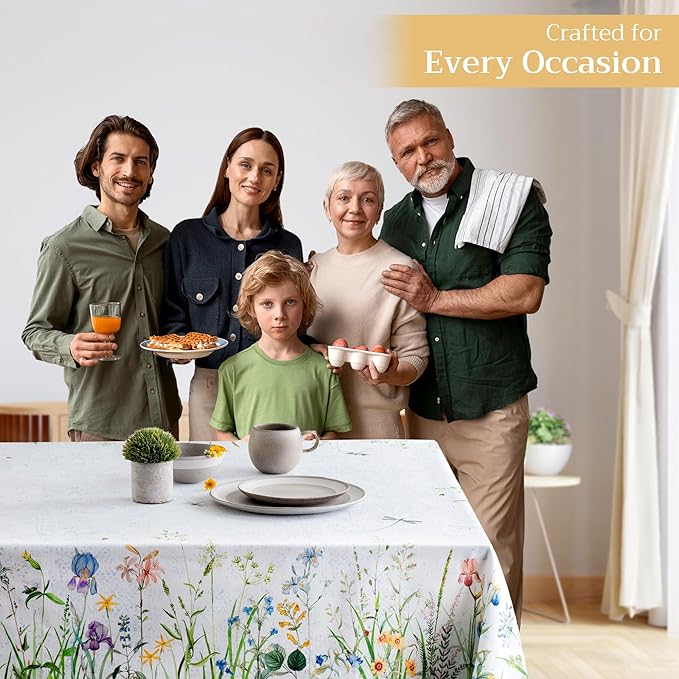 Maison d' Hermine Table Cloth Rectangle Table 100% Cotton 54 x 72 Inches Tablecloth Reusable Decorative for Dining Room Farmhouse Home Valentines Day Decorations Spring Summer - Fleurs De Mai