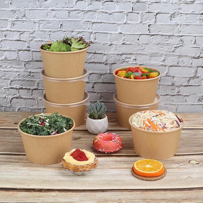 30 oz Disposable Kraft paper bowls with lids, Food containers Soup Bowls Party Supplies Treat Bowls 40 Pack