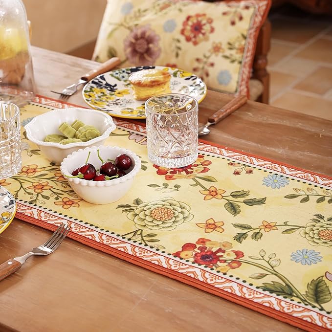 bilin gaier Designer French Linen Table Runner, Floral Pattern, Dining Table - Image 4