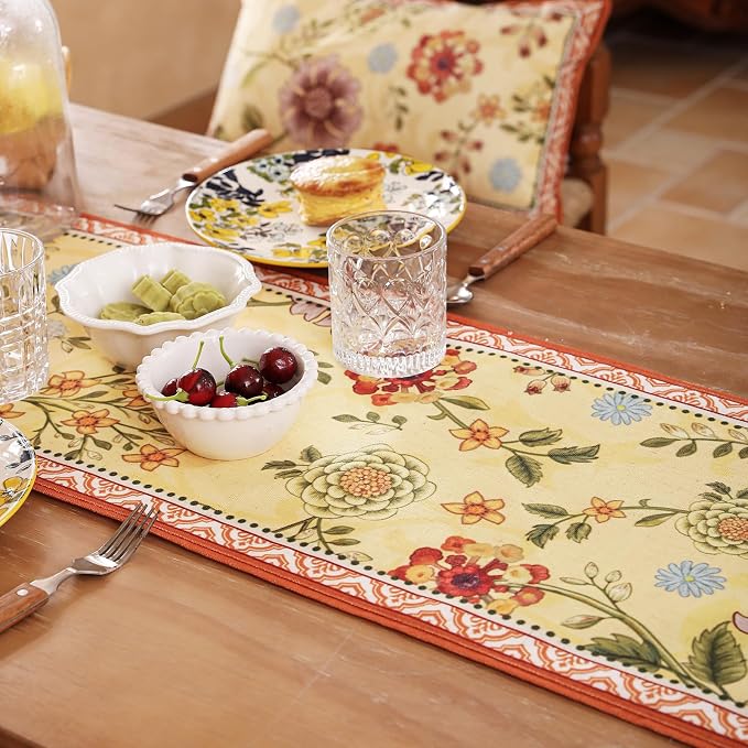 bilin gaier Designer French Linen Table Runner, Floral Pattern, Dining Table - Image 3