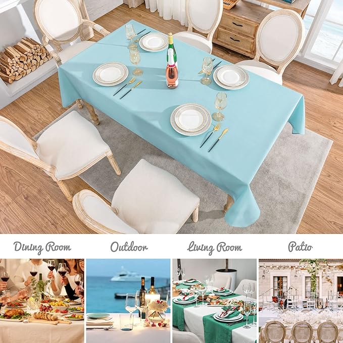 Rectangle Tablecloth Waterproof 60x104 inch Linen Textured Table Cloth Stain and Wrinkle Resistant Washable, Decorative Fabric Table Cover for Dining, Party and Camping, Aqua