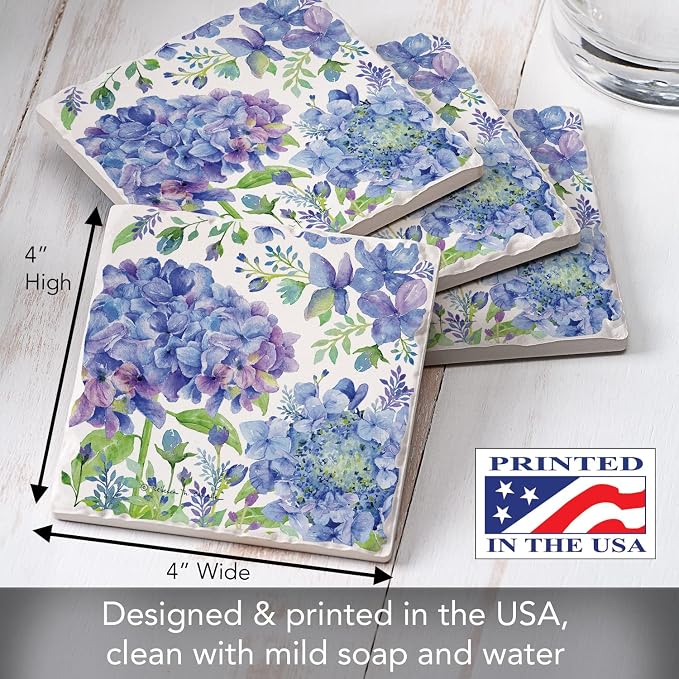 Thirstystone Beautiful Hydrangea 4 Pack Tumbled Tile Stone Coasters | 4" Square - Image 6