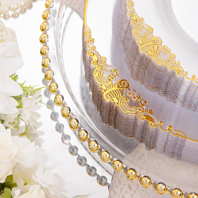 175pcs Clear and Gold Plastic Plates - Image 4