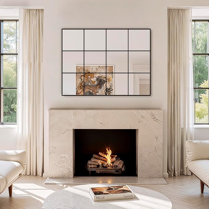 Window Pane Wall Mirror, 40"x30" Wall Mounted Window Mirror for Living Room, Bedroom, Entryway, Dining Room, Home Wall Decor