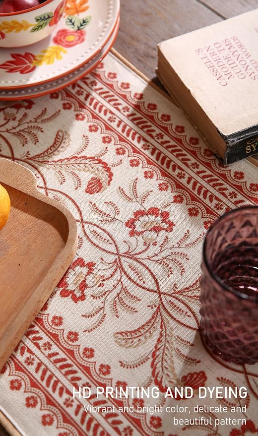 Designer Vintage Linen Extra Long Table Runner, Floral Pattern, Dining Table - Image 4