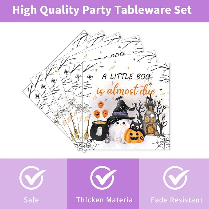 96 Pcs A Little Boo Is Almost Due Halloween Baby Shower Decorations, Ghost - Image 3