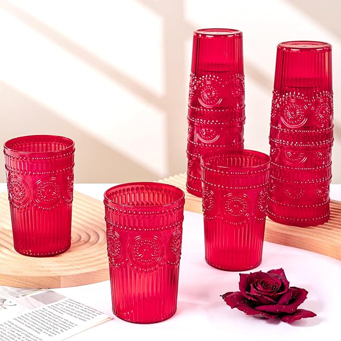 Ciaell 12 Pack Red Plastic Water Glasses - Image 3