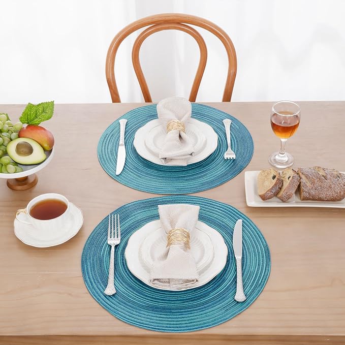 SHACOS 15 inch Round Placemats Set of 8 Variegated Multicolor Place Mats Cotton - Image 5