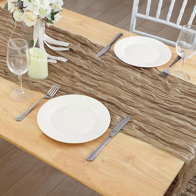 3 Pack Nude Cheesecloth Table Runner 120 Inch Boho Wedding Decor | Cheesecloth - Image 7
