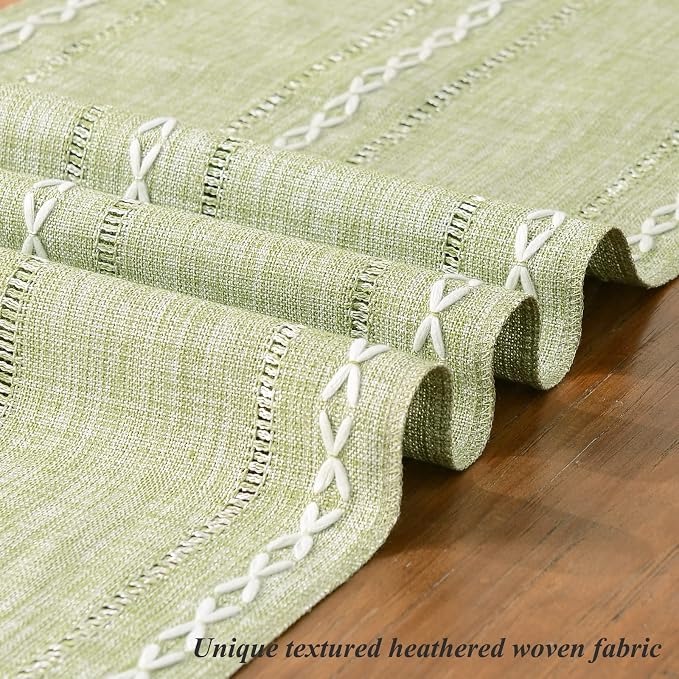 Wracra Rustic Linen Table Runner, Sage Green Table Runners 108 inches Long | - Image 3