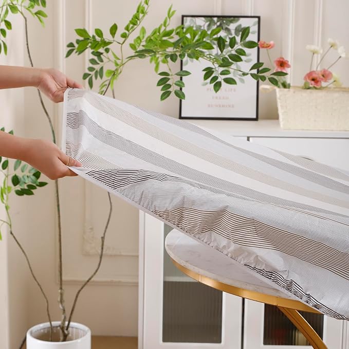 Walrus Round Vinyl Fitted Tablecloth with Flannel Backing Elastic Edge Design Table Cover Waterproof Oil-Proof PVC Table Cloth Stain-Resistant Best for 32"-36" Round