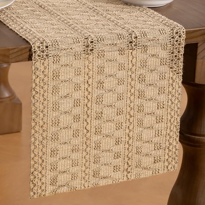 MLMW Boho Table Runner 36 inches Small Coffee Table Runner Rustic Burlap - Image 2