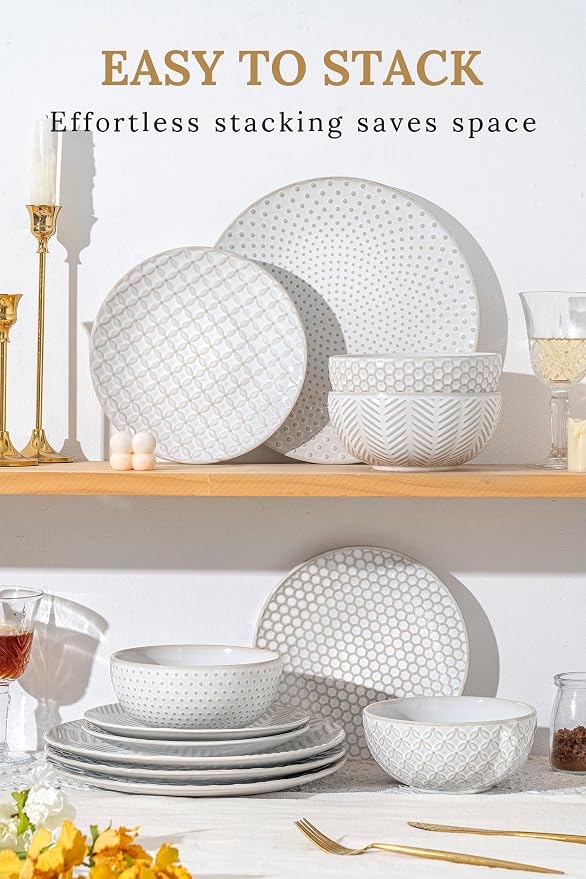 FOBENTA 16-Piece Ceramic Plates and Bowls Set, Dual Bowl Dish Set - Image 4