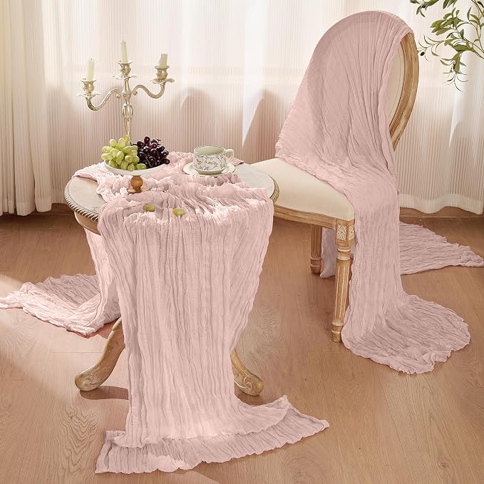 6 Pack Dusty Pink Cheesecloth Table Runners Boho Gauze Home Decor | 120Inch - Image 3
