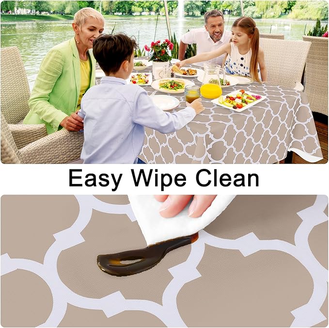 Smiry Rectangle Table Cloth, Waterproof Vinyl Tablecloths with Flannel Backing for Rectangle Tables, Wipeable Spillproof Plastic Tablecloth for Dining, Camping, Indoor and Outdoor (54"x108", Khaki)