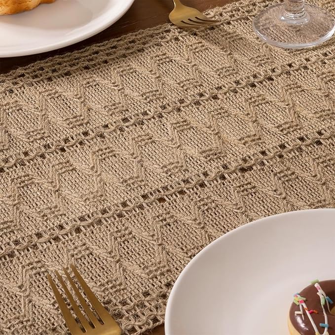 Burlap Boho Table Runner for Summer Home Decor 36 Inches Long, Easter Modern - Image 4