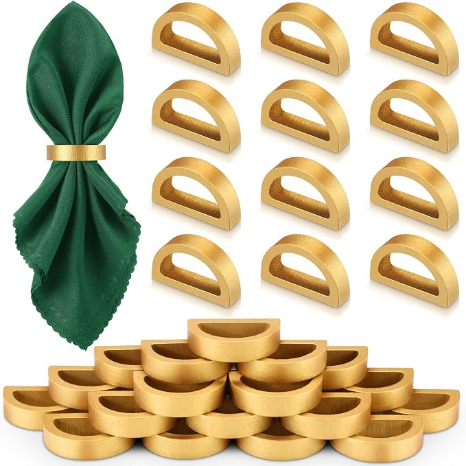 LemonRoad 24 Set Gold Napkin Rings Boho Wedding Wooden Napkin Holders Handmade by Unknown