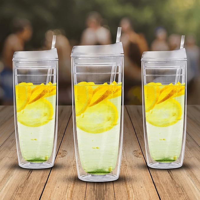 DISCOUNT PROMOS Tall Orbit Acrylic Tumblers 20 oz. Set of 10, Bulk Pack - Perfect for Iced Coffee, Soda, Other Hot & Cold Beverages - Clear