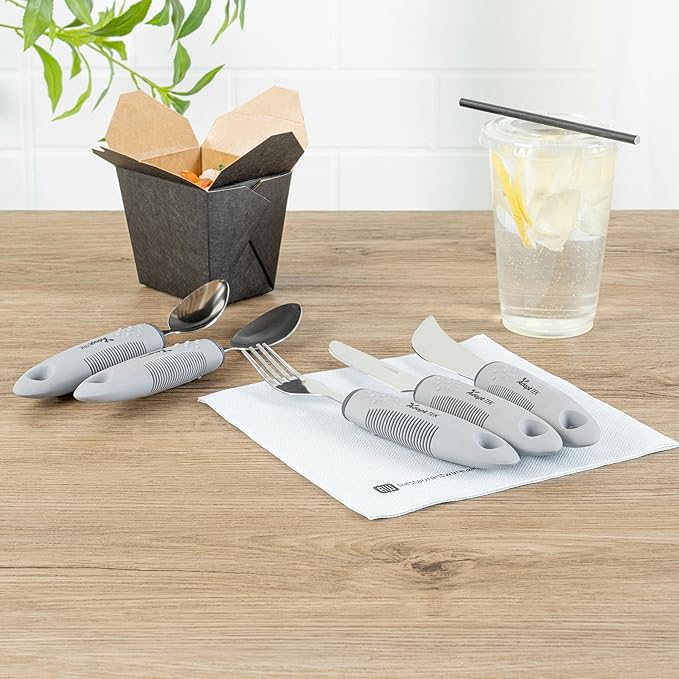 Restaurantware Adaptive Utensils - 1 count Stainless Steel, 9.843 x 5.118 x 1.575 Inches, Ergonomic Eating Aids, Non-Slip Utensil Set for Arthritis, Secure Grip Design, Gray