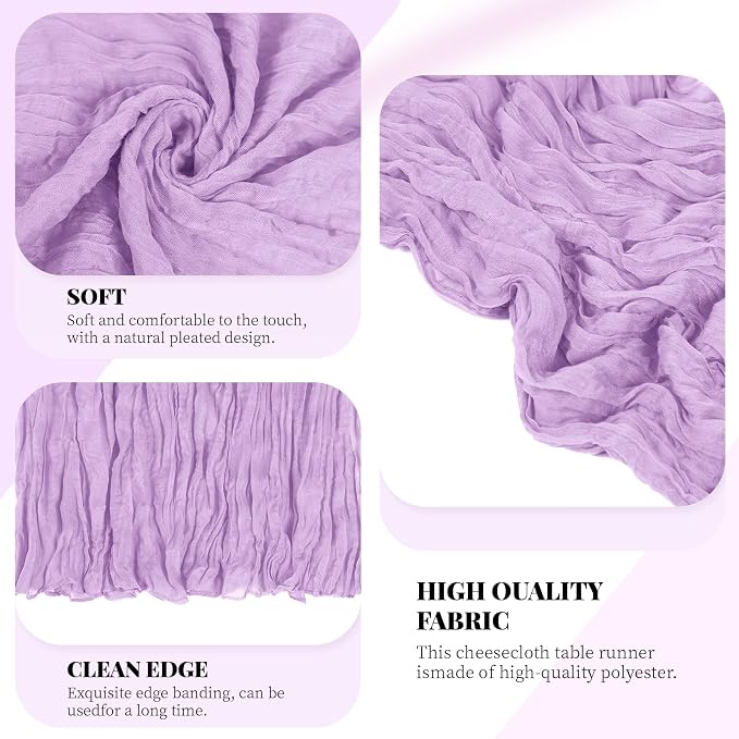 6 Pack Lavender Cheesecloth Table Runner, 17 x 108 Inch, Gauze Cheese Cloth - Image 4
