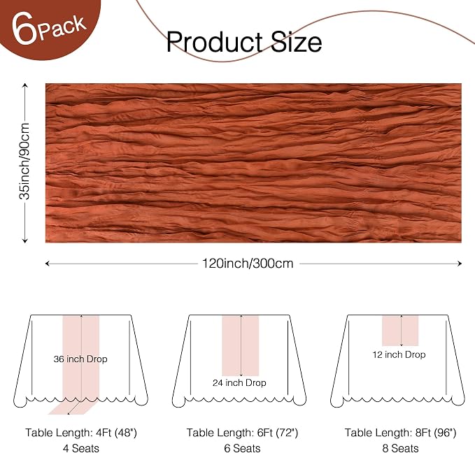 12 Pack Terracotta Cheesecloth Table Runner Boho Gauze Fall Decor | 120 Inch - Image 2