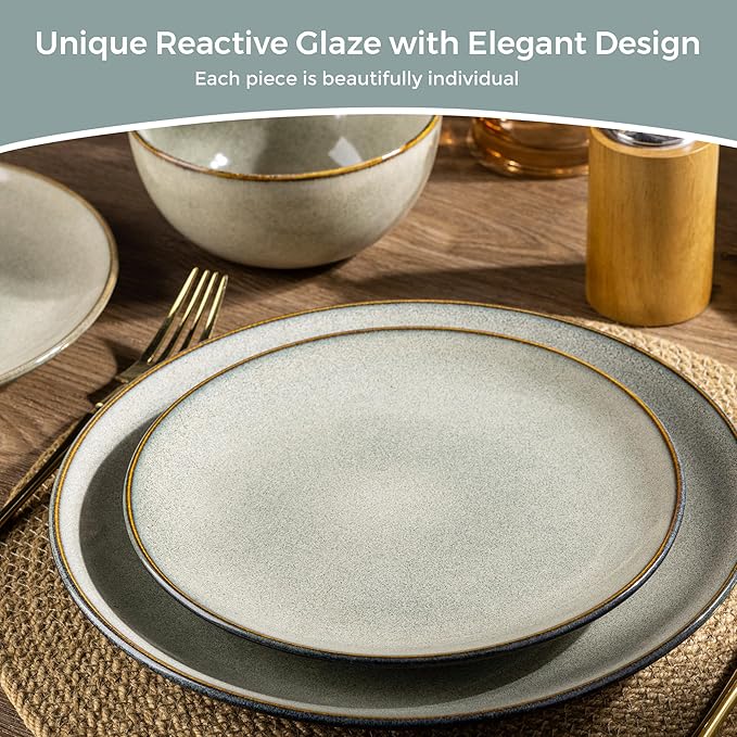 AmorArc Ceramic Dinnerware Sets for 6, 18 Pieces Handpainted Plates and Bowls Set, Scratch Resistant Stoneware Dishes Set, Dishwasher & Microwave Safe, Reactive Glaze