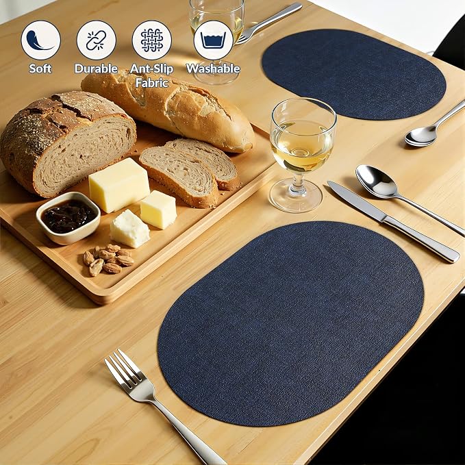 Placemats Set of 6, 11.8 x 17 Inch, Waterproof Wipeable Reversible PU Placemat - Image 6