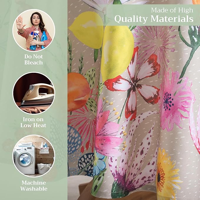 Maison d' Hermine Table Cloth Round Table 100% Cotton 63 Round Inches Tablecloth Reusable Decorative for Dining Room Farmhouse Home Valentines Day Decorations Spring Summer - Jardin D'Ete - Fog