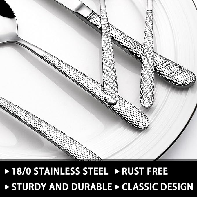 49-Piece Hammered Silverware Set - Image 3