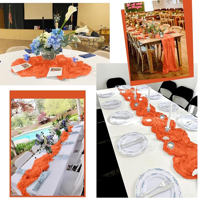 25 Pack Orange Cheesecloth Table Runner Boho Gauze Wedding Decor | Rustic Sheer - Image 7