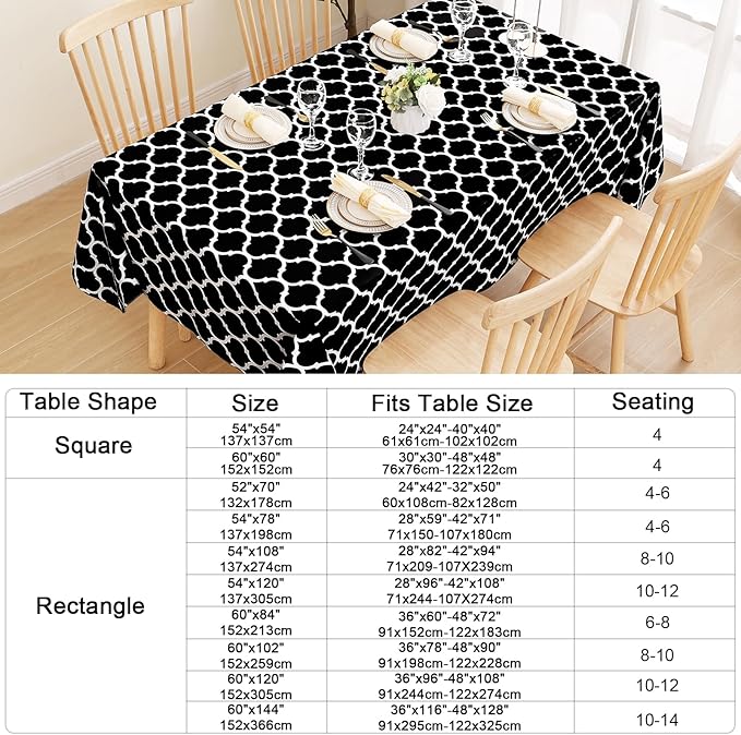 Smiry Rectangle Table Cloth, Waterproof Vinyl Tablecloth with Flannel Backing for Rectangle Tables, Wipeable Spillproof Plastic Tablecloths for Dining, Camping, Indoor and Outdoor (54"x120", Black)