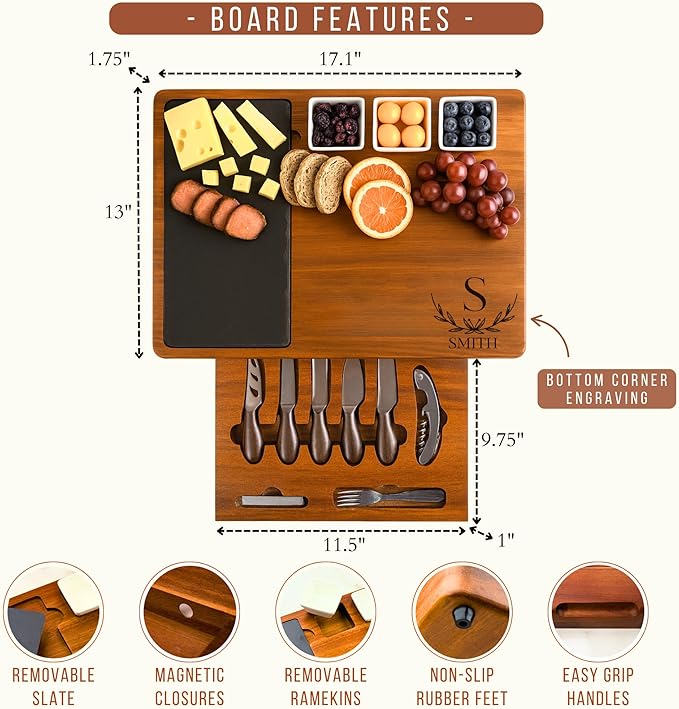 Personalized Charcuterie Board Set with Stainless Steel Knives – Wedding, Bridal Shower, Anniversary, Engagement, Valentines Day Gifts for Her, Him, Housewarming, Gift for Couples, Custom Gifts