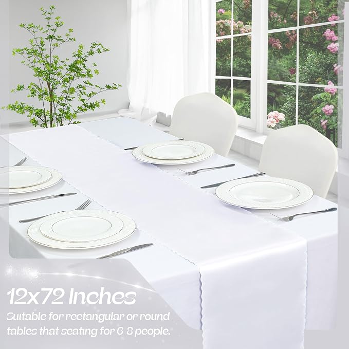 VACVELT White Satin Table Runners, 12x72 Inch, 6 Pack, Scalloped Edge | Silky - Image 3