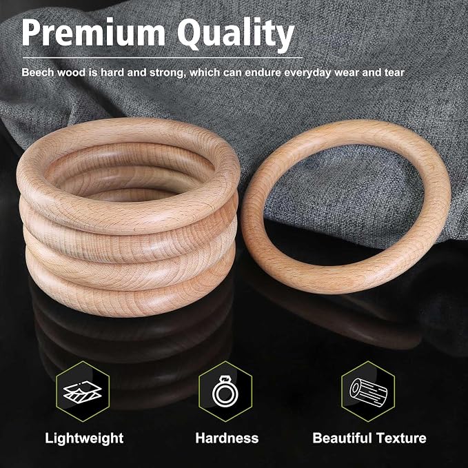 FoDau770 5pcs Natural Beech Wooden Rings, Unfinished Solid Wood Rings Heavy - Image 3