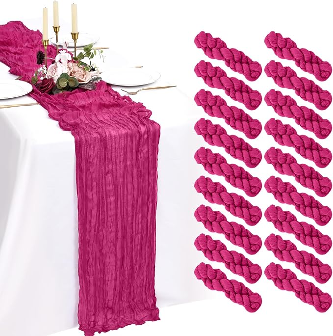 18 Pack Cheesecloth Table Runner 10FT Fuschia Table Runner Boho Gauze Cheese by Showgeous
