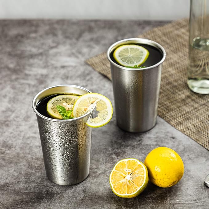 MEWAY Premium Stainless Steel Cups 16 oz Pint Cup Tumbler (8 Pack) - Premium Metal Cups - Stackable Durable Cup，Chilling Beer Glasses, for Travel, Outdoor, Camping, Everyday