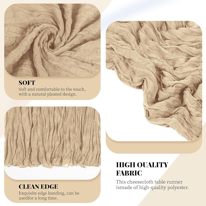 6 Pack Beige Cheesecloth Table Runner, 17 x 108 Inch, Gauze Cheese Cloth Table - Image 4
