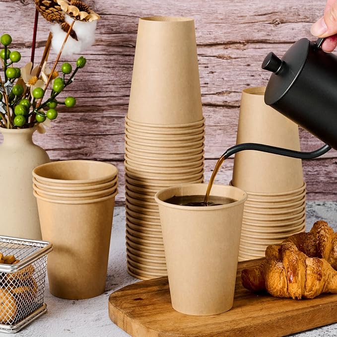 LITOPAK 100 Pack 12 oz Kraft Paper Coffee Cups, Disposable Coffee Cups | - Image 3