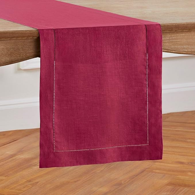 Solino Home 100% Pure Linen Dining Table Runner Beet Hemstitch, 14 x 120 in | - Image 2