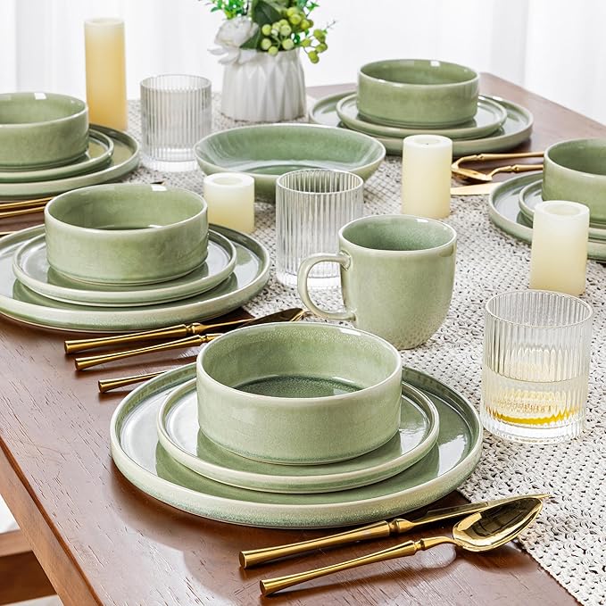 AmorArc Ceramic Dinnerware Sets, Handmade Reactive Glaze Stoneware Plates and Bowls Sets,Highly Chip and Crack Resistant | Dishwasher & Microwave Safe Dishes Set, Service for 4 (12pc)