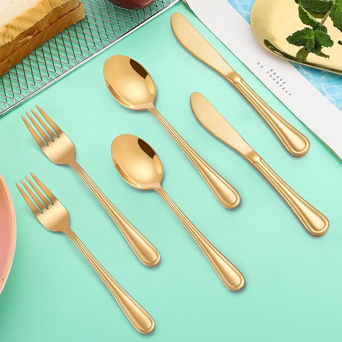 LIANYU 12-Piece Gold Kids Silverware Set, Stainless Steel Toddler Utensils - Image 6