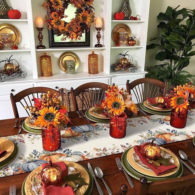Fall Thanksgiving Table Runners 108 Inches Long, Cotton Linen Fabric Autumn - Image 3