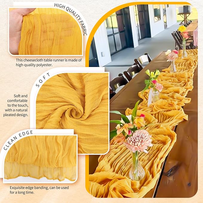 4 Pack Cheesecloth Table Runner 10FT Gold Table Runner Boho Gauze Cheese Cloth - Image 3