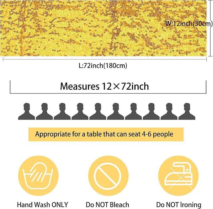 12 Packs 12 X 72 Inch Gold Sequin Table Runner Glitter Dining Table Runner - Image 3