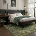 Green Rugs for Living Room - Boho 4x6 Area Rug Ultra Soft Vintage Rugs for Bedroom Playroom Decor, Low Pile Non-Slip Backing Throw Rugs Washable (Border Green
