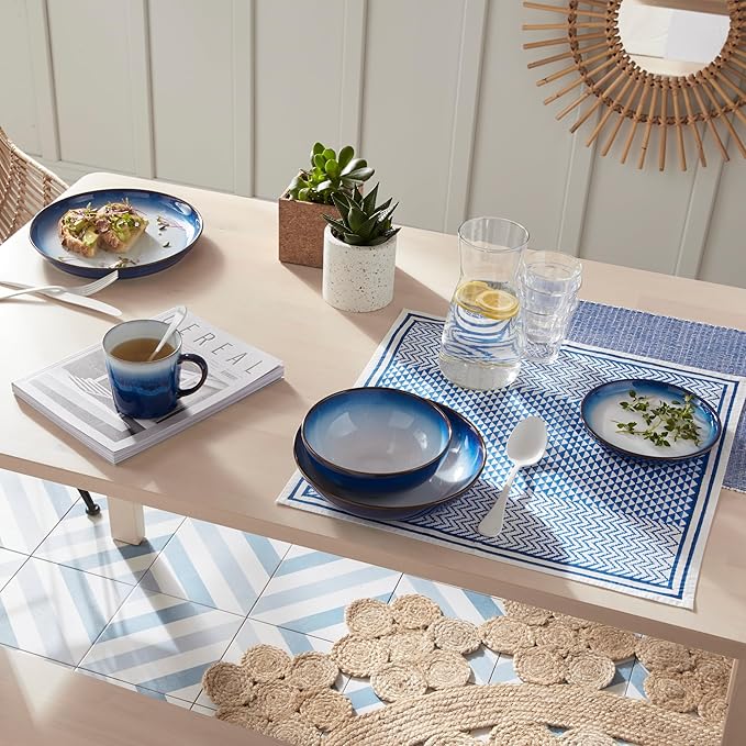 Denby - Blue Haze Coupe Cereal Bowls Set of 6 - Dishwasher Microwave Safe - Scratch Chip Resistant - Ceramic Stoneware Soup Bowls Tableware