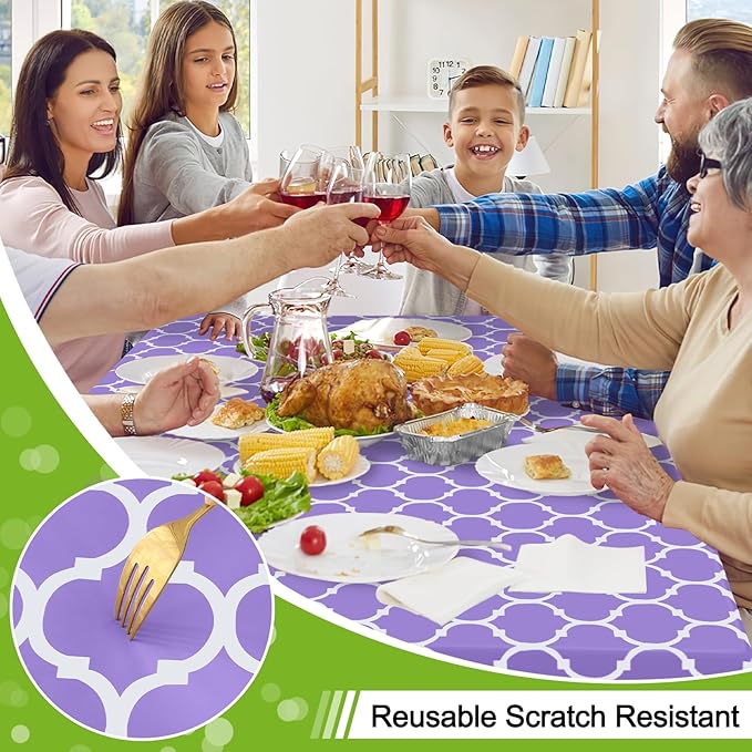 Smiry Rectangle Table Cloth, Waterproof Vinyl Tablecloth with Flannel Backing for Rectangle Tables, Wipeable Spillproof Plastic Tablecloths for Dining, Camping and Indoor (60"x102", Lavender)
