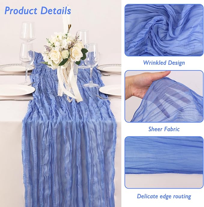 8 Pack Blue Cheesecloth Table Runner 120 Inch Boho Wedding Decor | Cheesecloth - Image 3